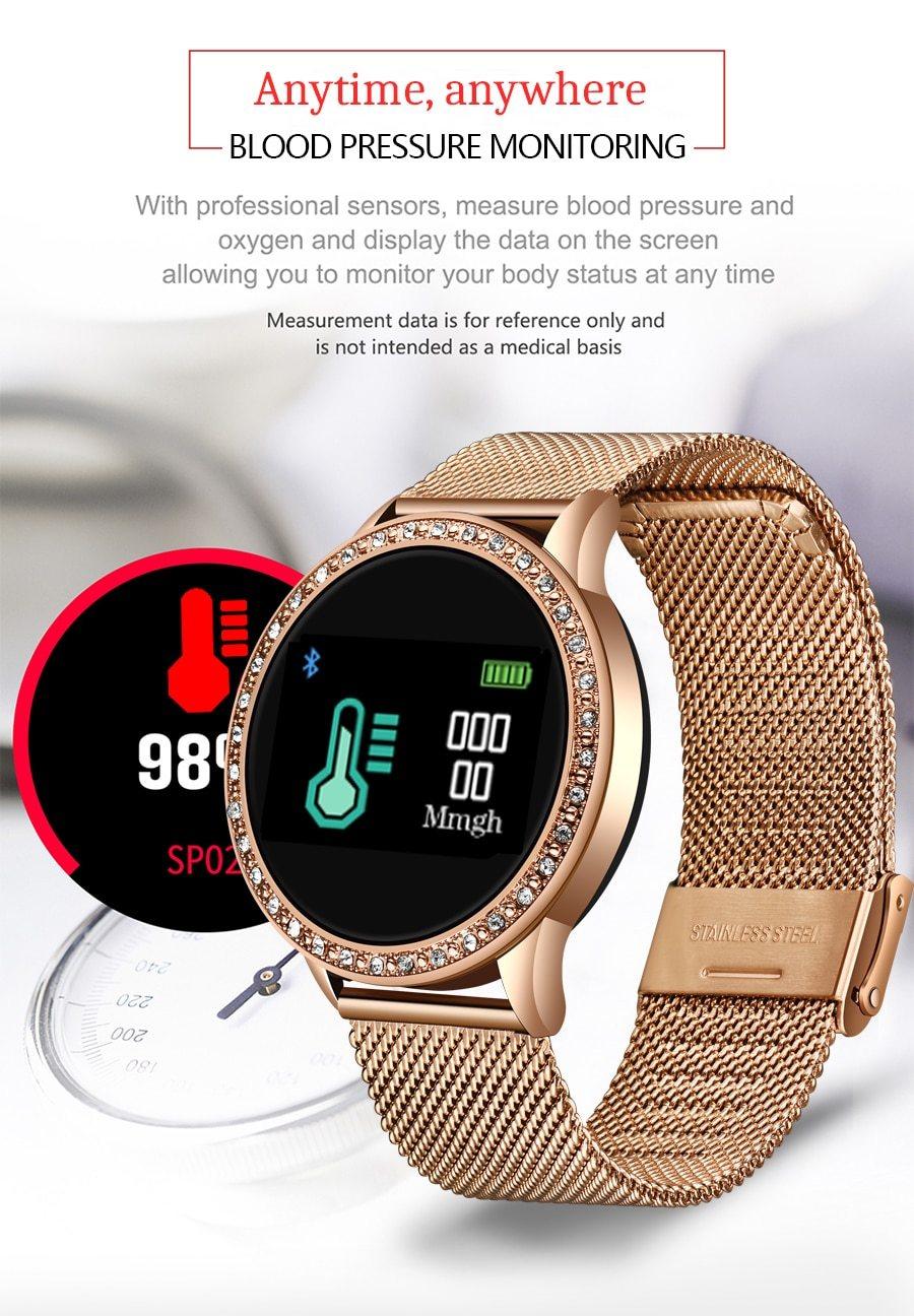 Luxury Ladies Smartwatch: Blood Pressure, Heart Rate & Fitness Tracker
