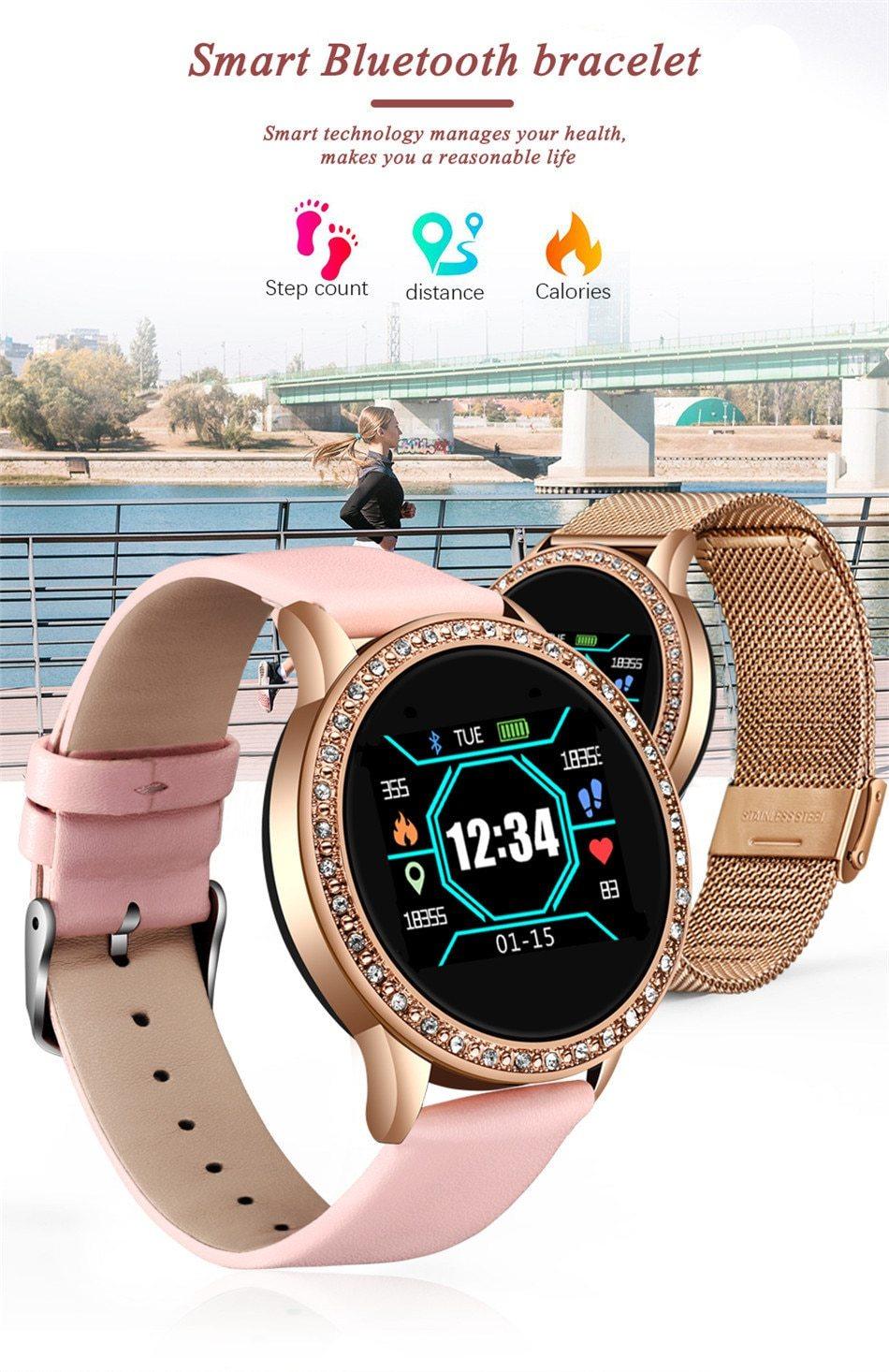 Luxury Ladies Smartwatch: Blood Pressure, Heart Rate & Fitness Tracker